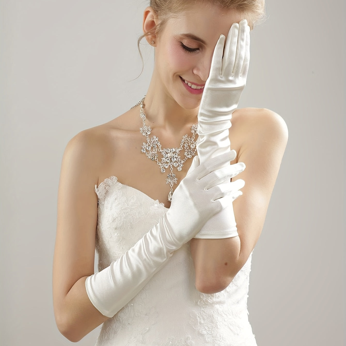 Ophelia Satin White Long Gloves