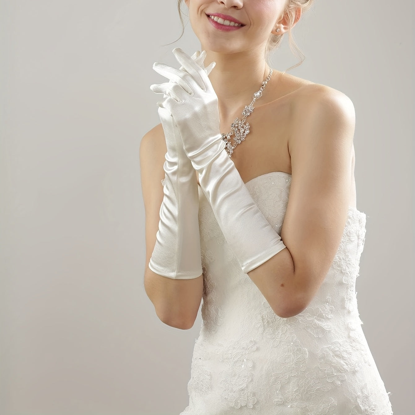 Ophelia Satin White Long Gloves