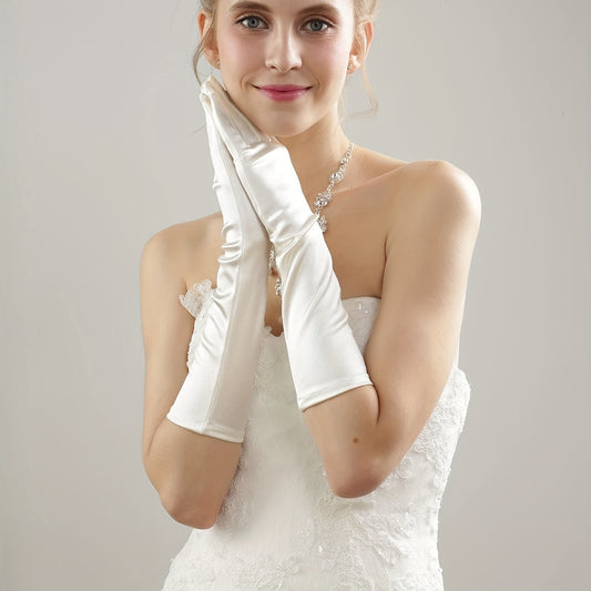 Ophelia Satin White Long Gloves