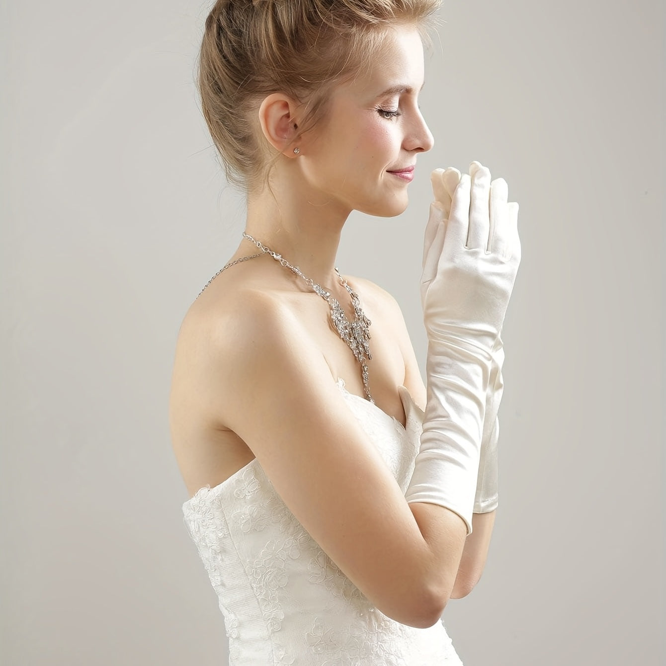 Ophelia Satin White Long Gloves