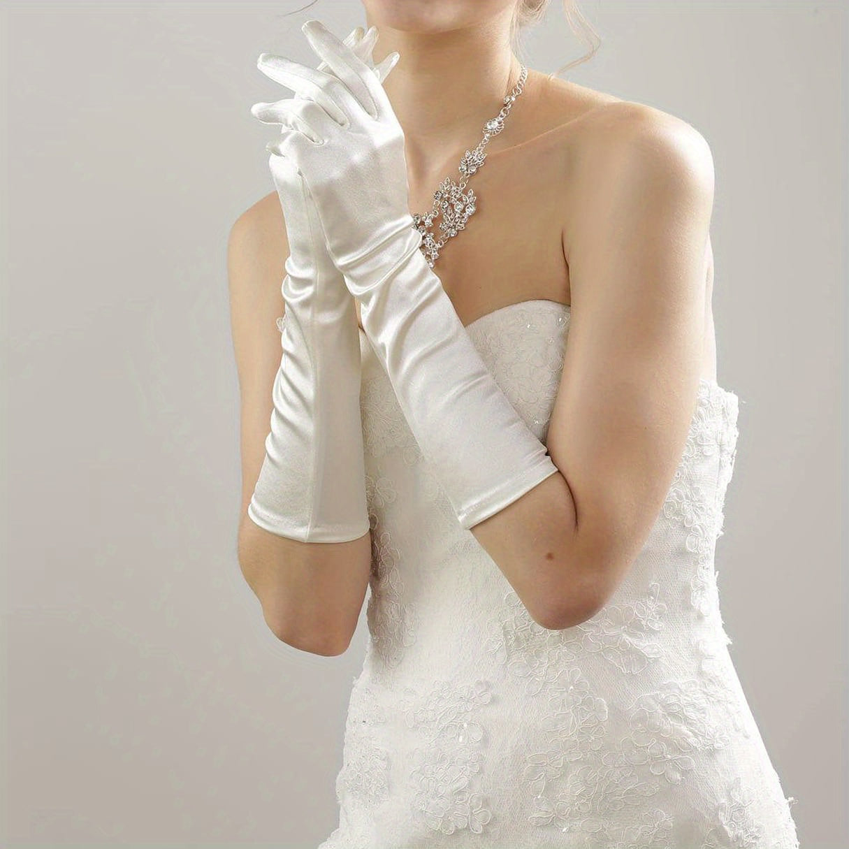 Ophelia Satin White Long Gloves